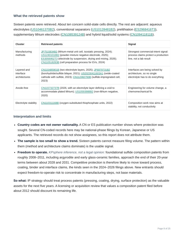 Sample report page 8: Patent clusters