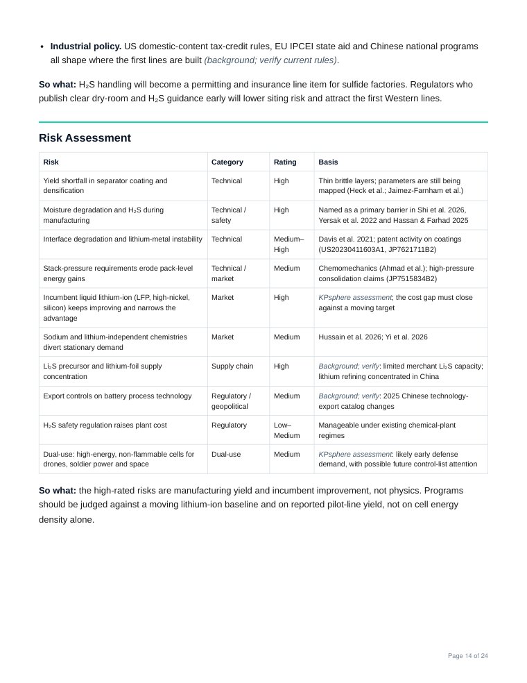 Sample report page 14: Rated risk table