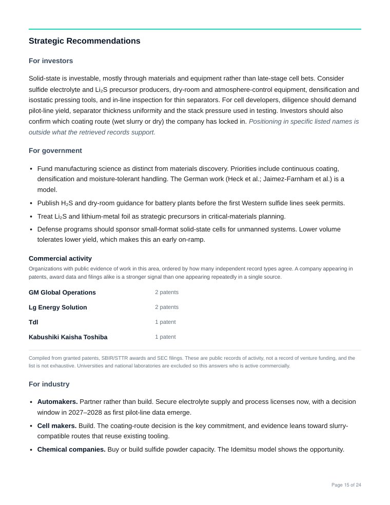 Sample report page 15: Strategic recommendations